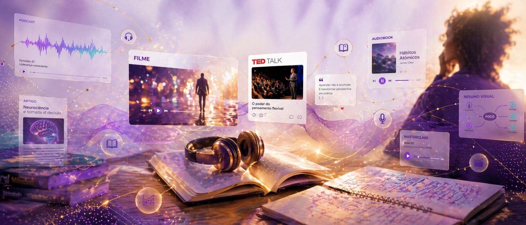 Curadoria de formatos de aprendizagem: filmes, livros, podcasts e reflexões